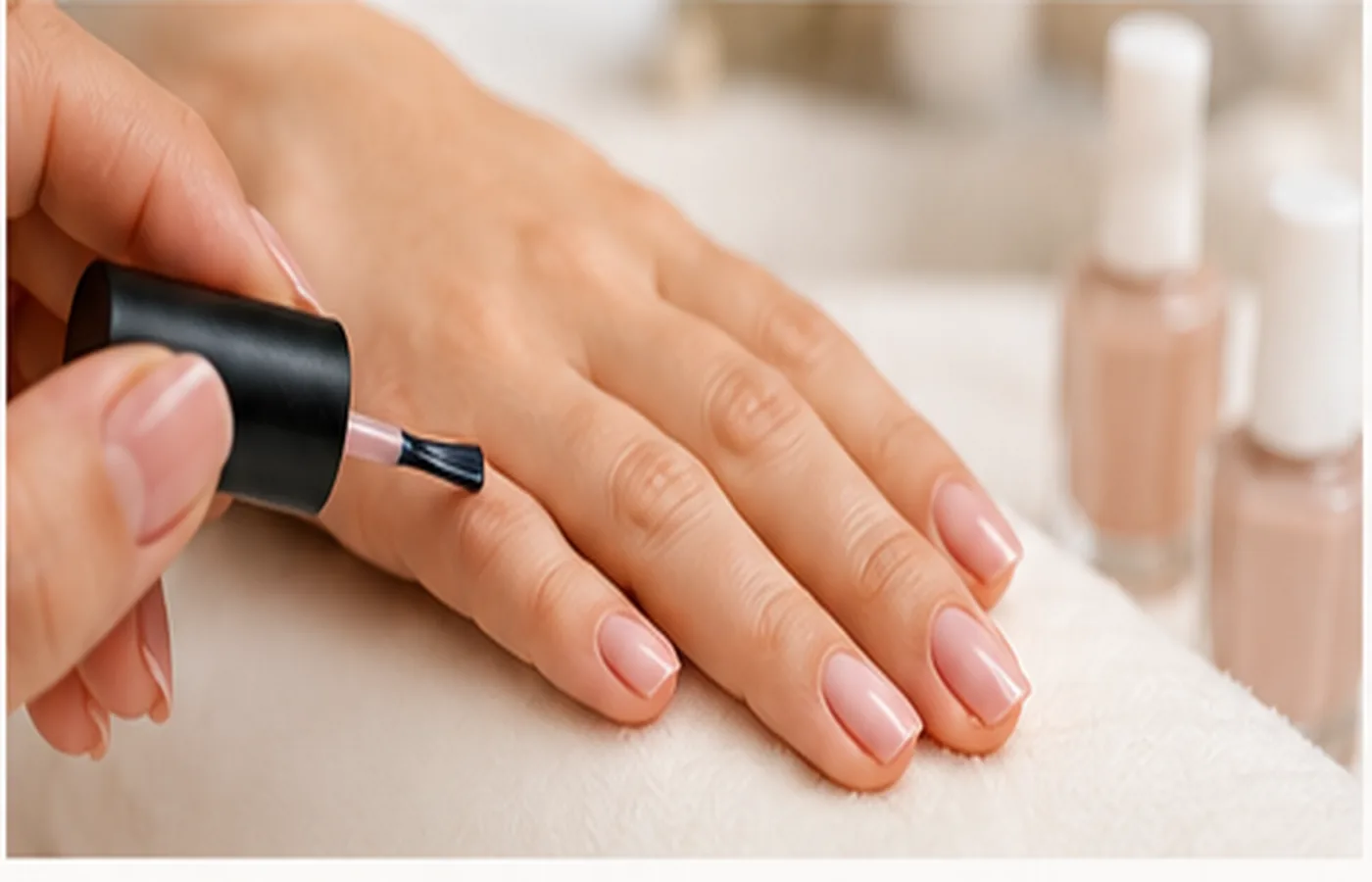 Aplicación de esmalte tradicional en manicura normal
